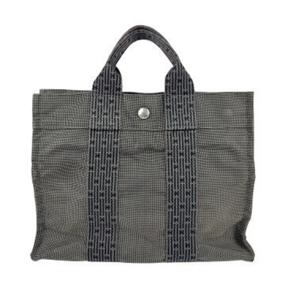 HERMES Handbag Tote Bag Yale Line Canvas Dark Grey